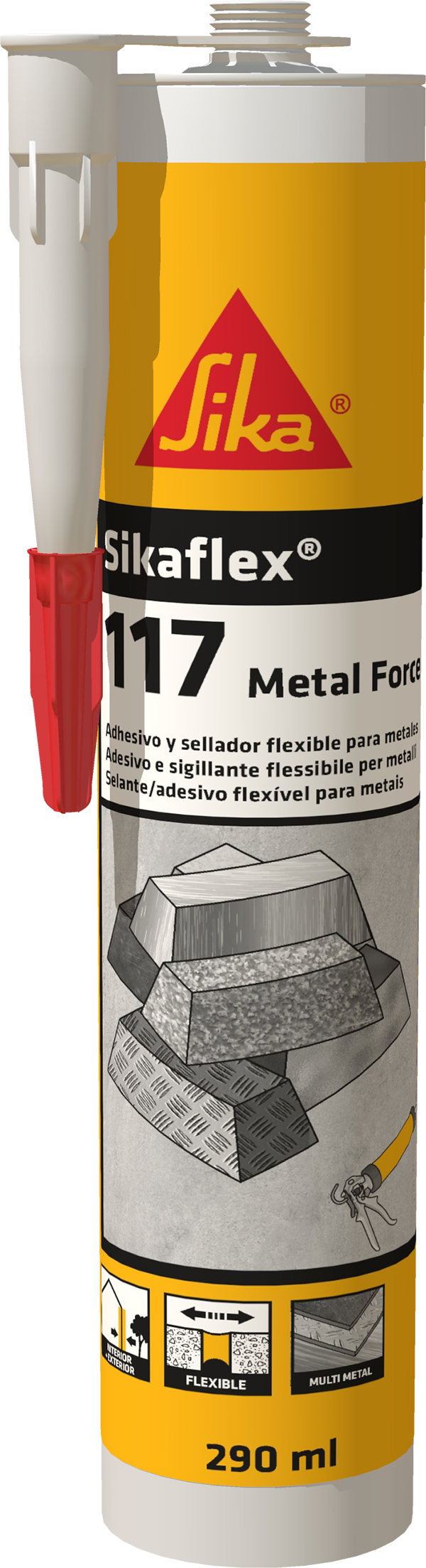 ADHESIVO ELASTICO METALES GRIS 636361 SIKAFLEX 117 290 ML