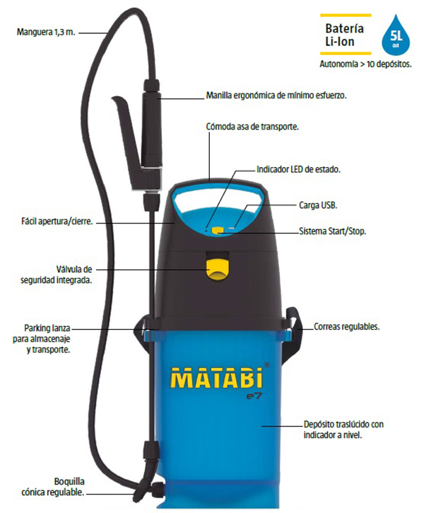 PULVERIZADOR ELECTR BATERIA E7 83147 MATABI 5 L