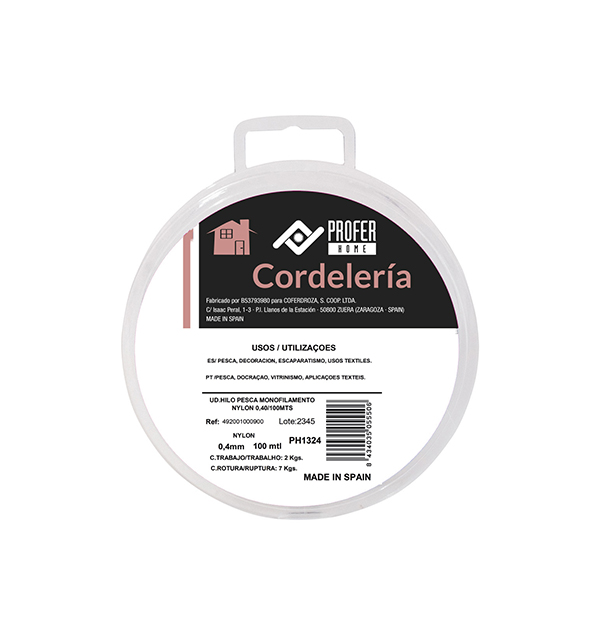 HILO PESCA MONOFILAMENTO NYLON 0.4 MM PH1324 PROFER HOME 100 M