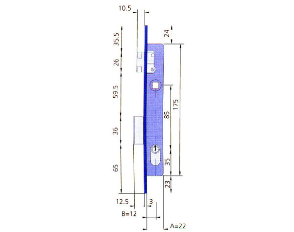 CERRADURA EMBUTIR MET HN/CL 1963/5 CVL 12 MM