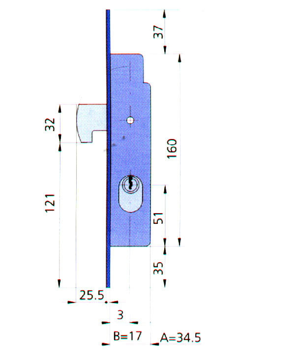 CERRADURA EMBUTIR MET HN/CN 1968/0 CVL 17 MM