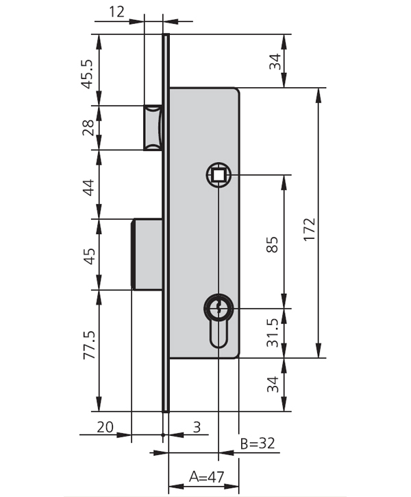 CERRADURA EMBUTIR MET HN 1975/0 CVL 17 MM