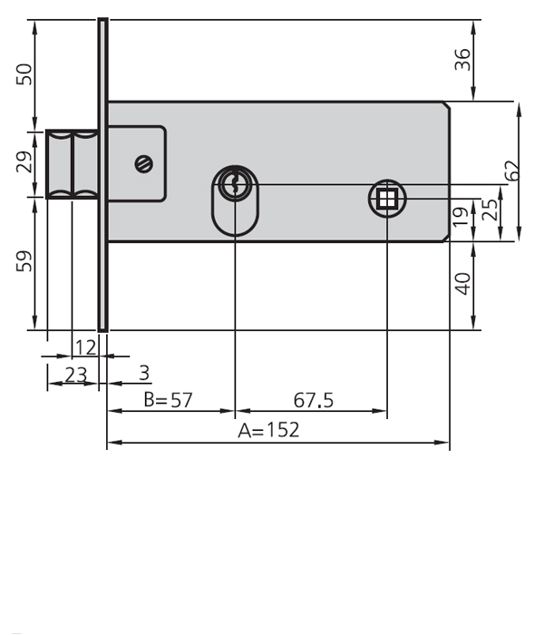 CERRADURA EMBUTIR MET HN OVAL 1981/60/0 CVL 57 MM