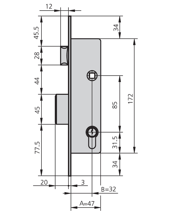 CERRADURA EMBUTIR MET HN/CN 1990A25/0 CVL 25 MM