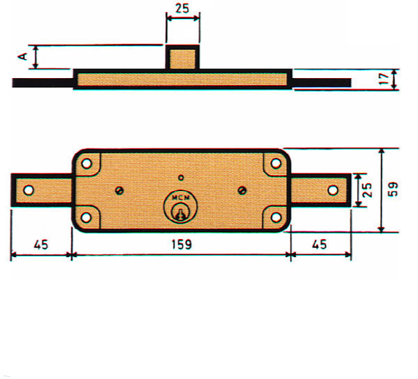 CERRADURA PERSIANA ZN 20MM 1511-V MCM 59X159 MM