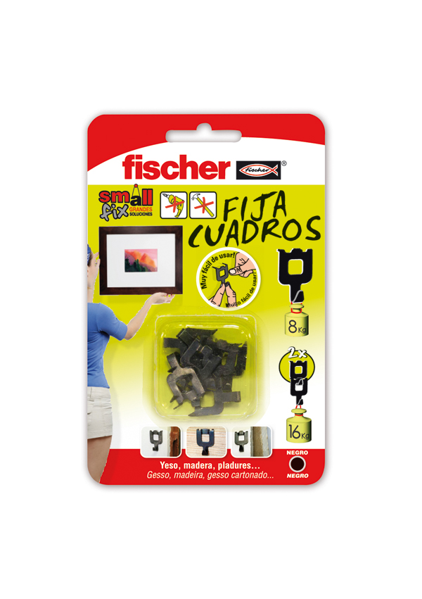 CUELGACUADRO SIN CLAVOS 8 PZS 518168 NEGRO FISCHER 8 KG