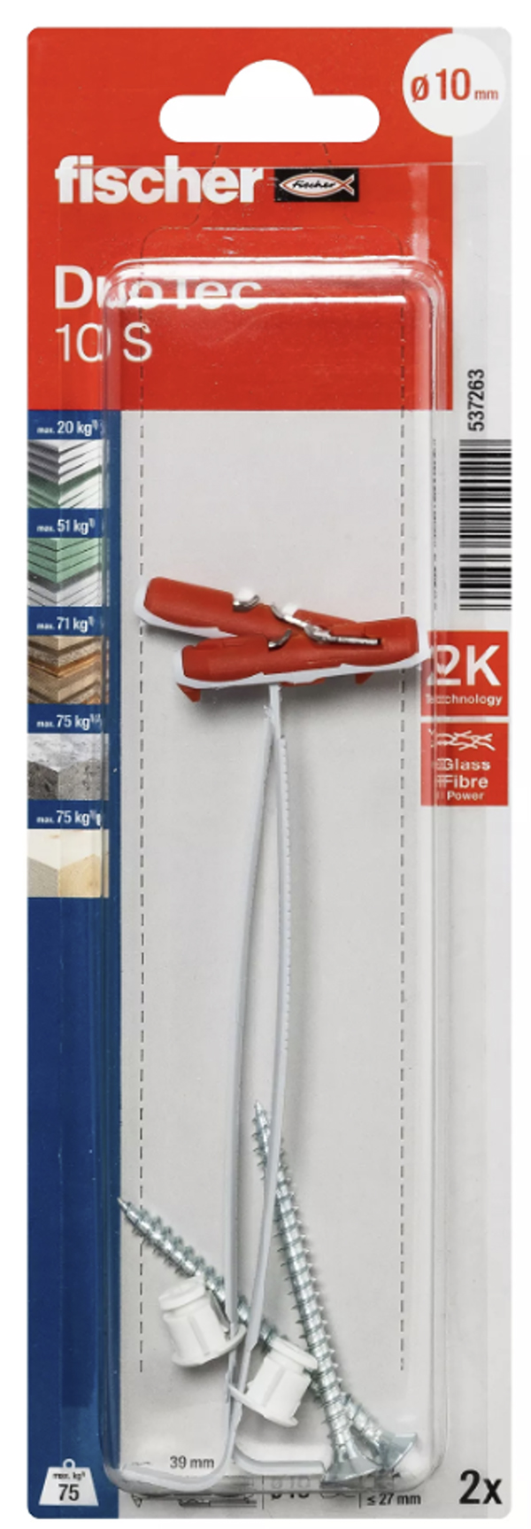 TACO DUOTEC PLADUR 2UD 10S K-2K 537263 FISCHER 10 MM