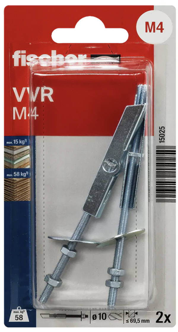 GANCHO CIELO RASO BL 2 VVR M4 15025 FISCHER -