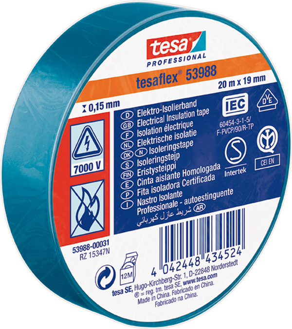 CINTA AISLANTE AZUL 53988-00031-00 TESAFLEX 20 MX19 MM
