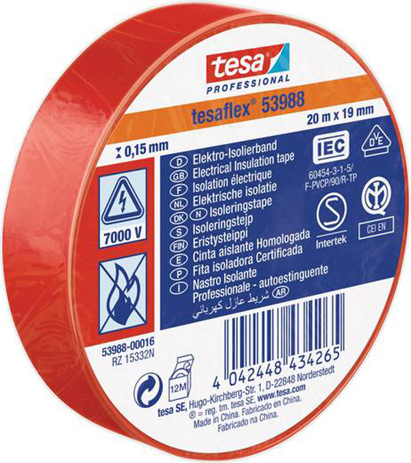 CINTA AISLANTE ROJO 53988-00016-00 TESAFLEX 20 MX19 MM