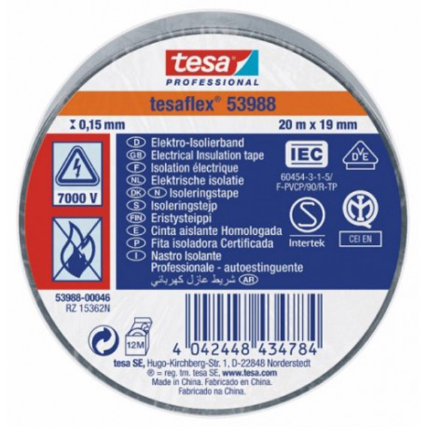 CINTA AISLANTE GRIS 53988-00046-00 TESAFLEX 20 MX19 MM