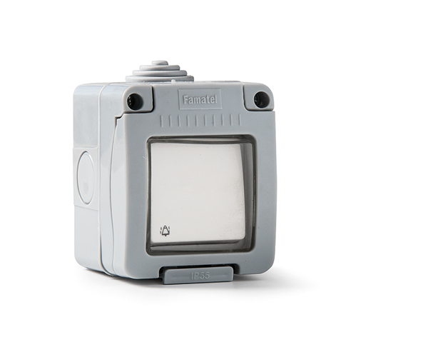PULSADOR TIMBRE SUPERFICIE ESTANCO IP55 19038 FAMATEL 10 AMP