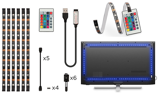 TIRA LED RGB A USB TV +CONTROL REMOTO 6 TIRAS BXLEDTV01 KSIX 53 CM