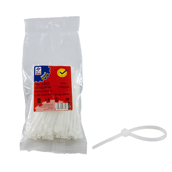 BRIDA NYLON BLANCA B/100 PT0045 PROFER TOP 2,5X100 MM