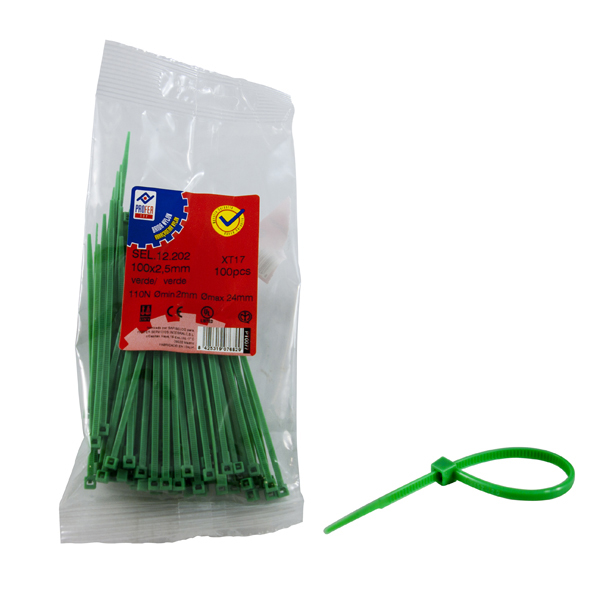 BRIDA NYLON VERDE B/100 PT0078 PROFER TOP 3,5X140 MM