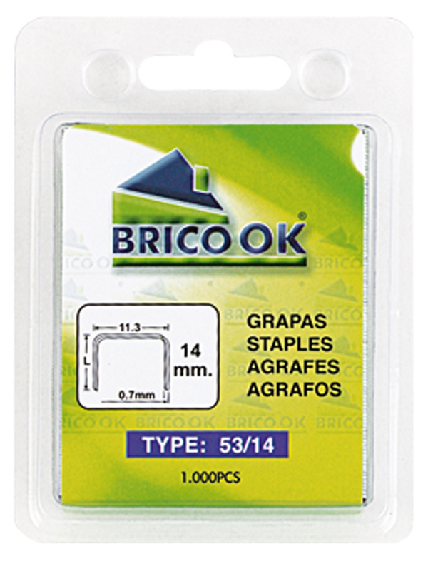 GRAPAS STANDAR 53 BLISTER 1000 333012 BRICO OK 12 MM