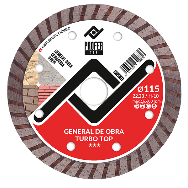 DISCO DIAMANTE GENERAL OBRA TURBO TOP PT2031 PROFER TOP 115X10 MM