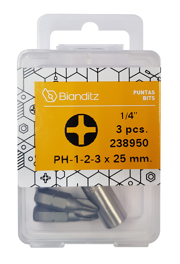 PUNTAS PH 1-2-3X25 MM EX +ADAP 238950 BIANDITZ 1/4''