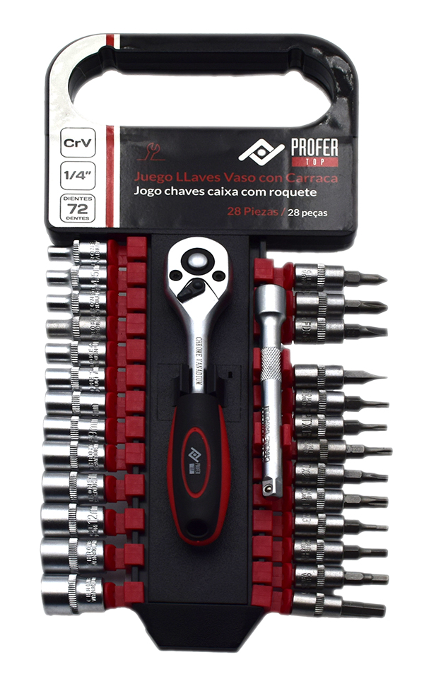 LLAVE VASO JGO 28 PZ +CARRACA PT1057 PROFER TOP 1/4''