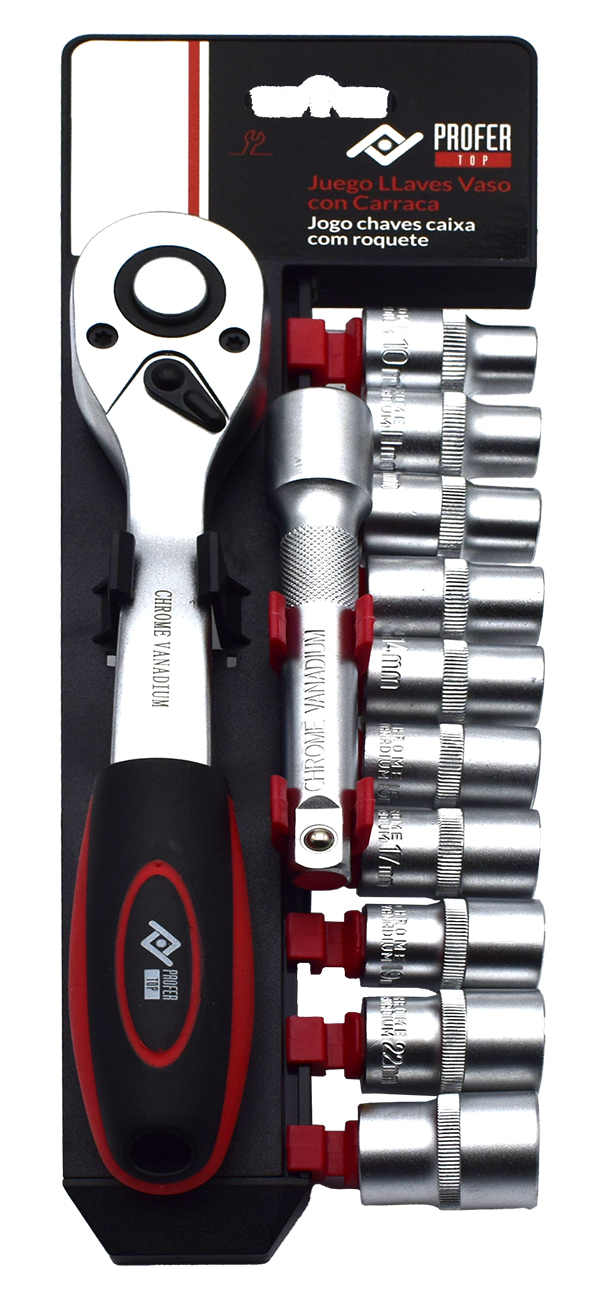LLAVE VASO JGO 12 PZ +CARRACA PT1058 PROFER TOP 1/2''