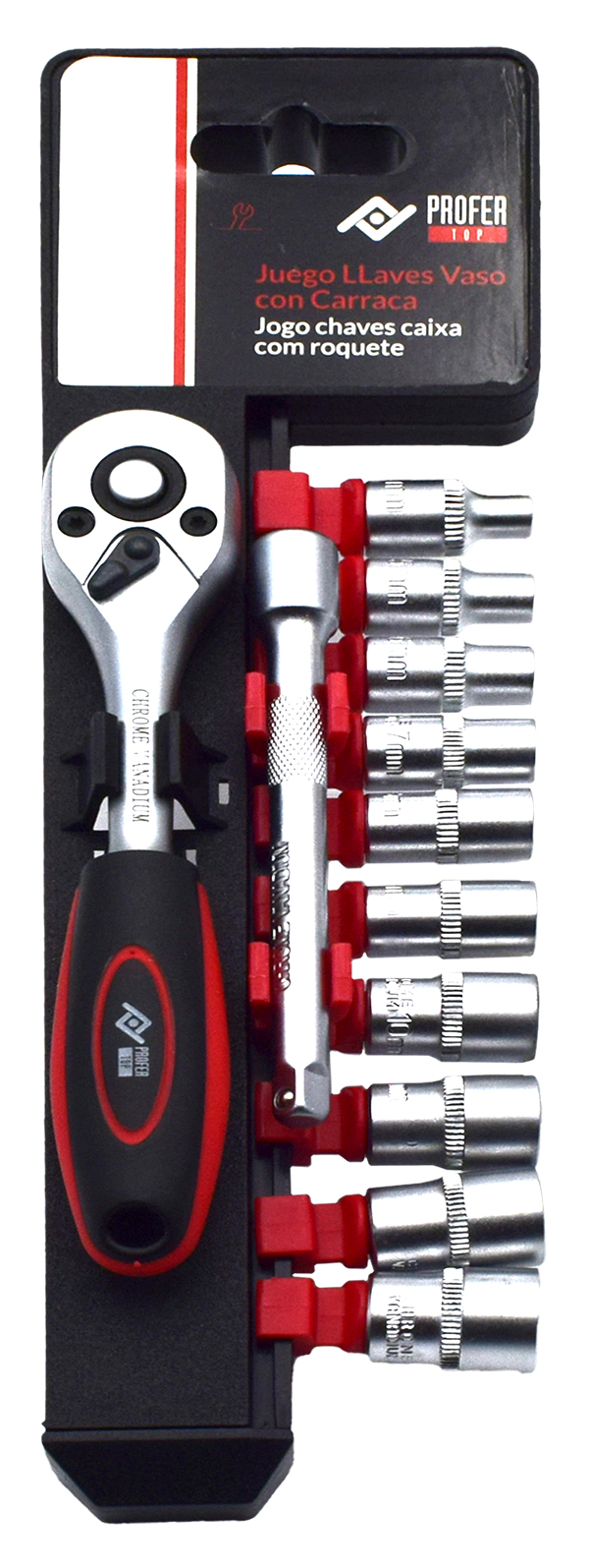 LLAVE VASO JGO 12 PZ +CARRACA PT1059 PROFER TOP 1/4''