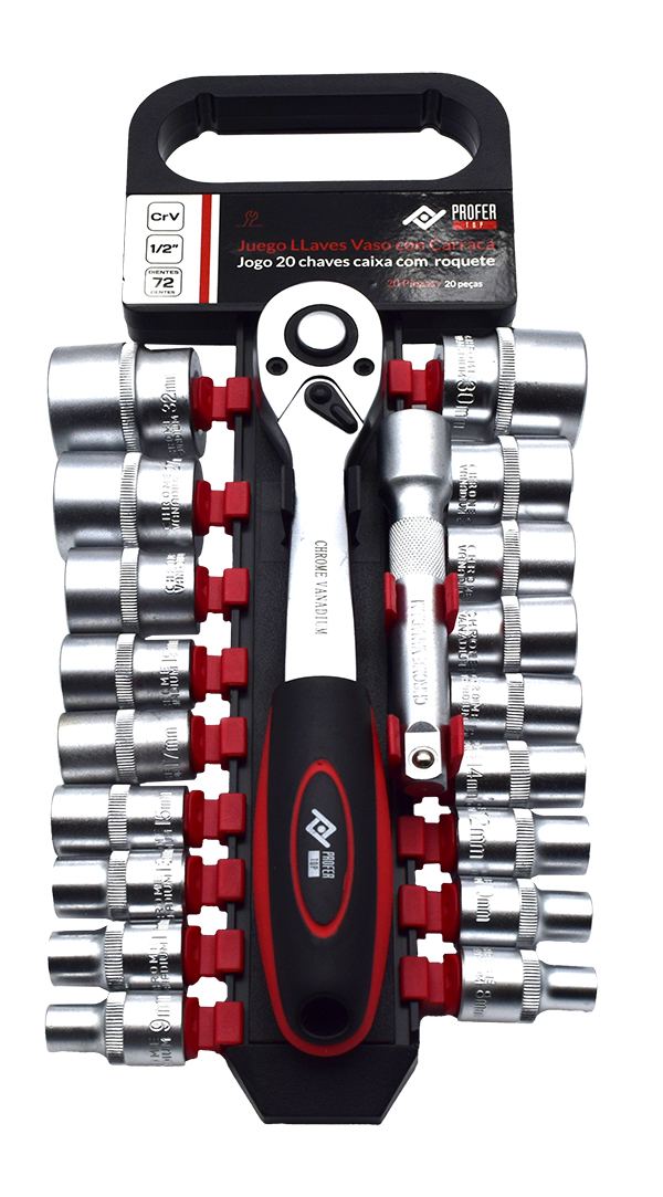 LLAVE VASO JGO 20 PZ +CARRACA PT1060 PROFER TOP 1/2''