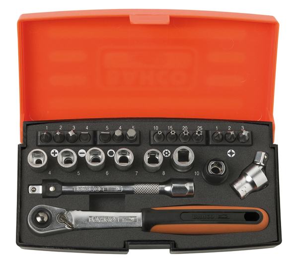 LLAVE VASO JGO 24 PZ+CARRACA SL24 BAHCO 1/4''