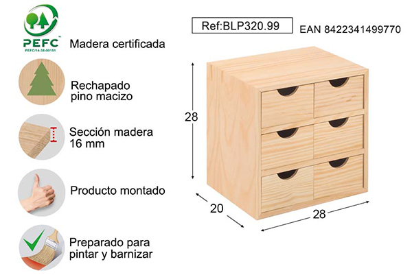 CAJONERA 3X2 PINO S/BARN BLP320.99 ASTIGARRAGA 28X20X28CM