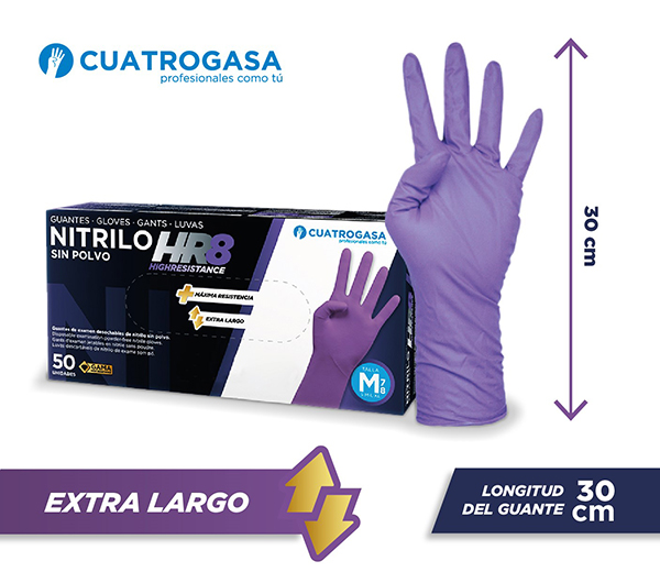 GUANTE NITRILO DESECHABL C/50 CU-GDNIT-MO-HR08 CUATROGASA L