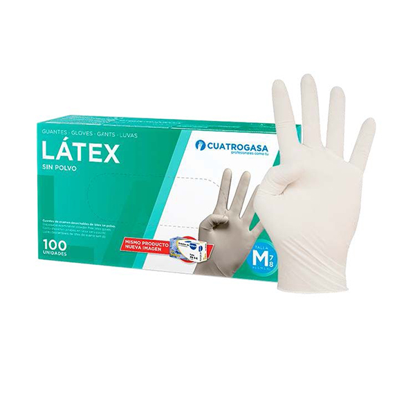 GUANTE LATEX DESECHABLE C/100 CU-GDLTX-BL-BASP CUATROGASA XL