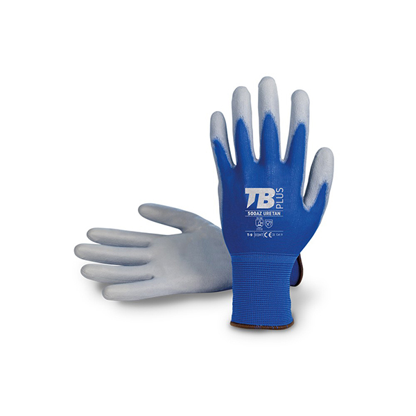 GUANTE NYLON AZUL PU GRIS PALMA 500AZ URETAN BODERO T.9