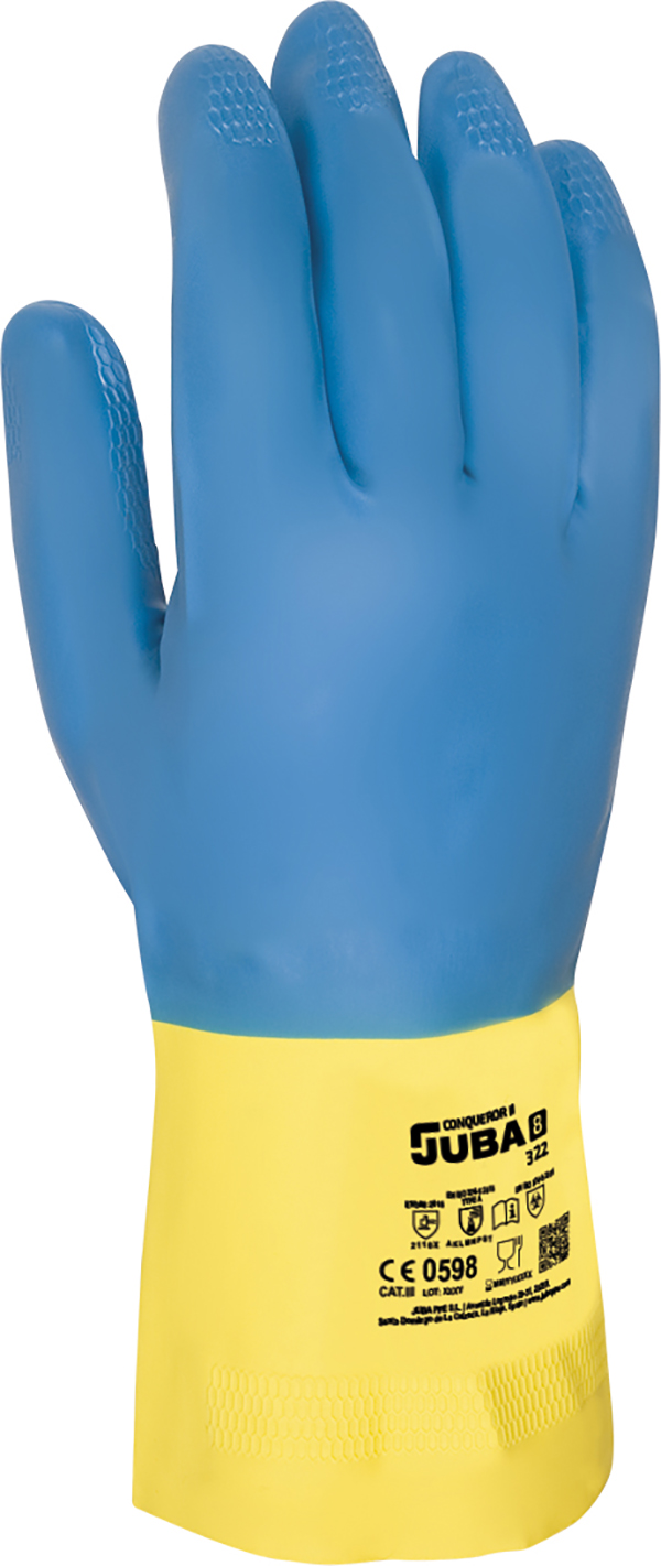 GUANTE LATEX IND AZUL/AMAR 322 CONQUEROR II JUBA T. 9