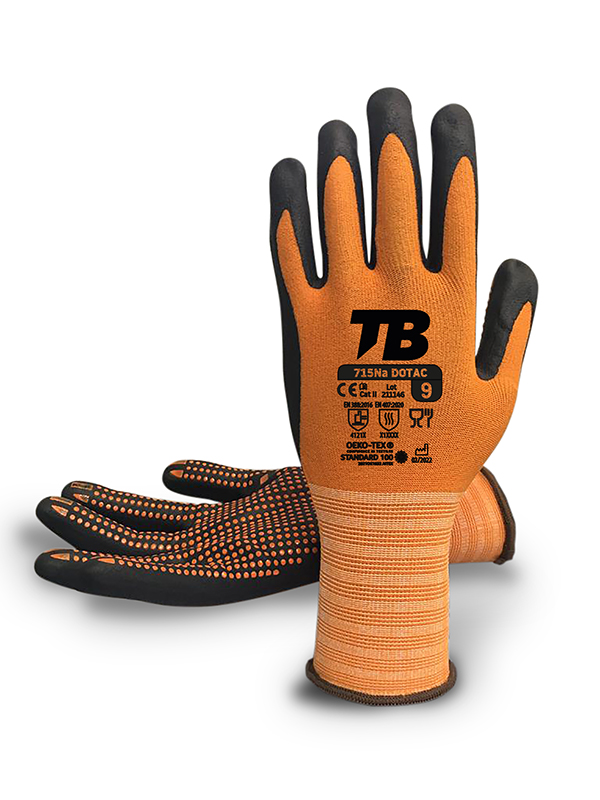 GUANTE NYLON NARANJA NITRILO PALMA 715NA DOTAC BODERO T.8