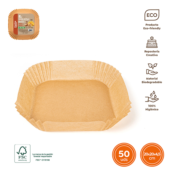 MOLDE PAPEL SILICON CUADR AIRFRYER 50U. 3936FM MAXI-ECO 20X20X4,5