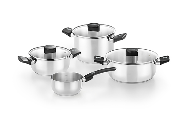 BATERIA COCINA INOX ELITE TAPA CRISTAL M240001 MONIX 4 PZAS