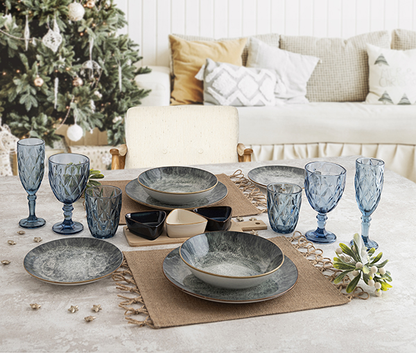 COPA VIDRIO RELIEVE AZUL MAIA PACK-6 5428078 QUID 34 CL