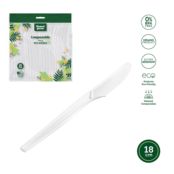 CUCHILLO DESECHABLE PLA B/50 10541 HONEST GREEN 18 CM