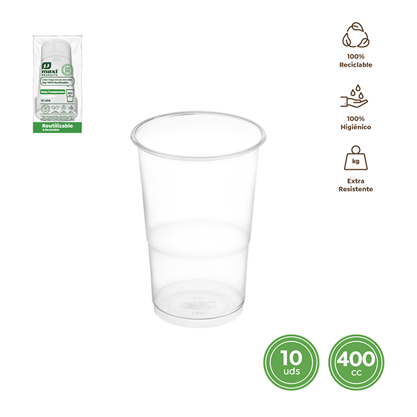 VASO PP REUTILIZ. TRANSPARENTE B/10 1568R MAXIPRODUCT 400 CC