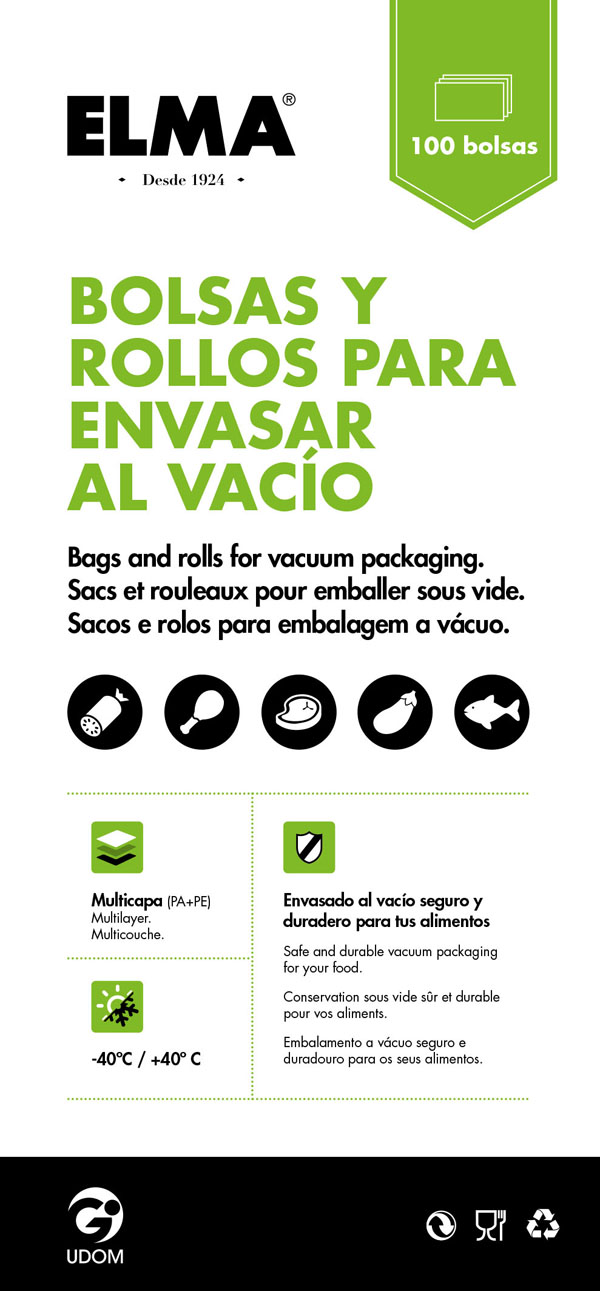 BOLSA ENVASADO VACIO PAQ.100 15.15.6 ELMA 20X30 CM