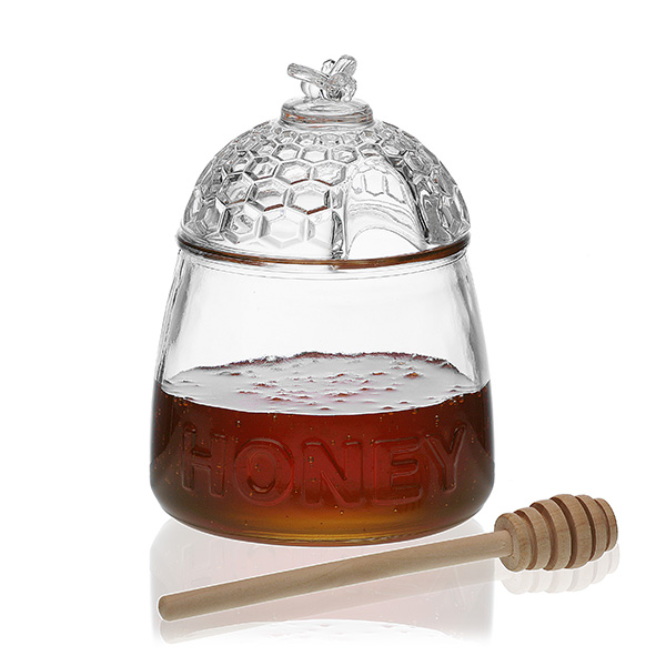 MIELERA VIDRIO C/TAPA Y CAZO 21250009 VERSA 15X15X11CM