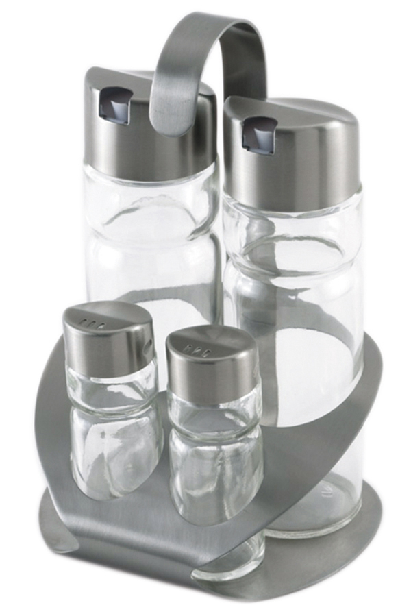 VINAGRERA Y ACEITERA INOX C/SOPORTE M270104 MONIX 4 PZAS