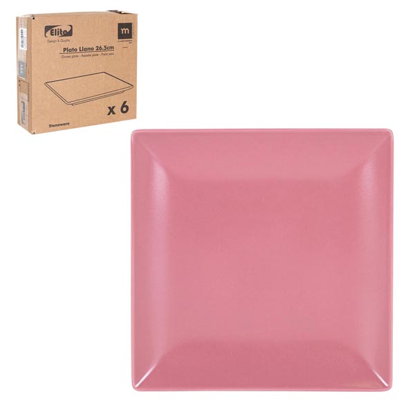 PLATO LLANO CUADRADO ROSA R25001  26,5 CM