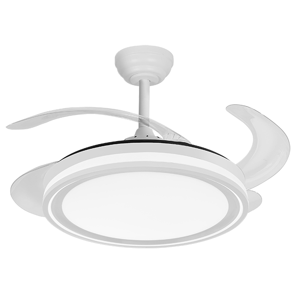 VENTILADOR TECHO C/LUZ 4 ASP RETRACTIL BLANCO BANDIDO FABRILAMP 107 CM