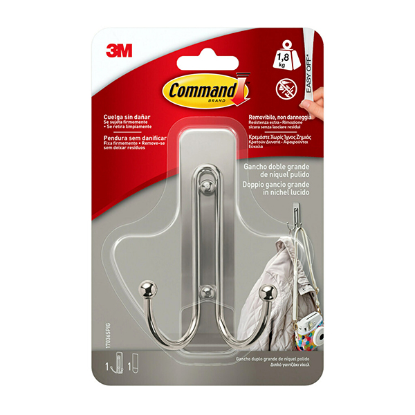 PERCHA DOBLE GRANDE NIQUEL 17036 3M COMMAND -