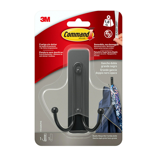 PERCHA DOBLE GRANDE NEGRO 17036B 3M COMMAND -