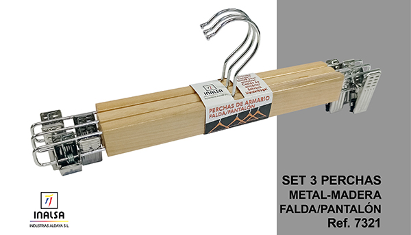 PERCHA MADERA FALDA-PANTAL SET-3 7321 INALSA -