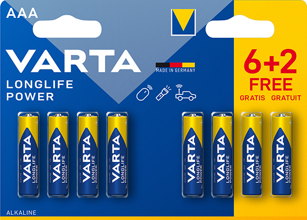 PILA ALCALINA LR03 AAA BL 6+2 LONGLIFE POWER 4903121428 VARTA 1,5 V