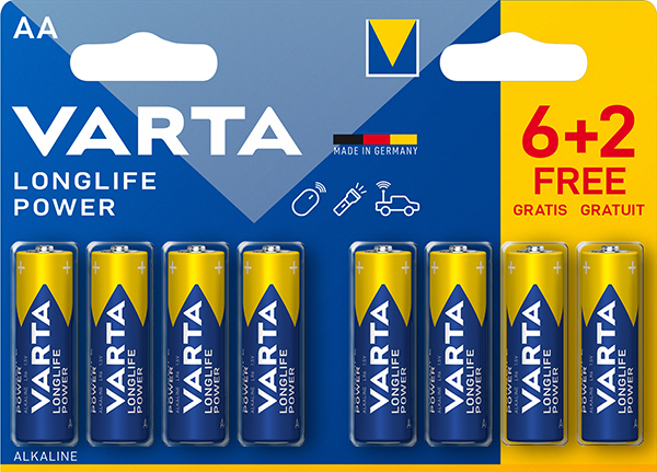 PILA ALCALINA LR06 AA BL 6+2 LONGLIFE POWER 4906121428 VARTA 1,5 V