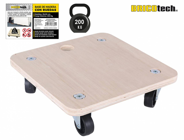 SOPORTE BASE MADERA C/RUEDAS BY01012467680 BRICOTECH 30X30 CM