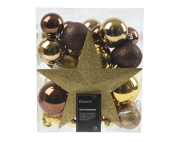 ADORNOS ARBOL 33 UD SURTIDOS DORADO-MARRON 72449 DECORIS -